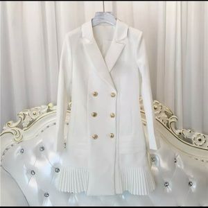 Women's Long Sleeve Notched Collar Double Breasted Lion Buttons Dress